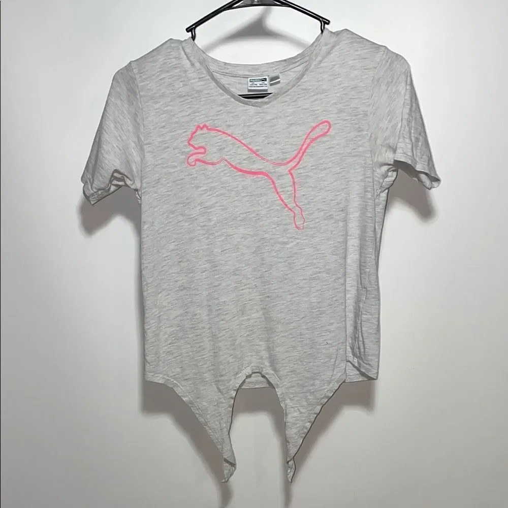 Puma Light Gray Tee with Neon Pink Logo